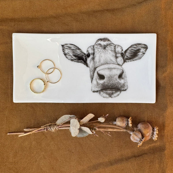 Fine Bone China Rectangular Guernsey Cow Trinket Dish
