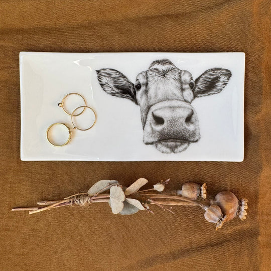 Fine Bone China Rectangular Guernsey Cow Trinket Dish