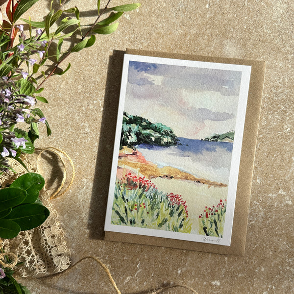 Coastal Cove Watercolour Card | Hand-Painted Devon Beach Greeting Card