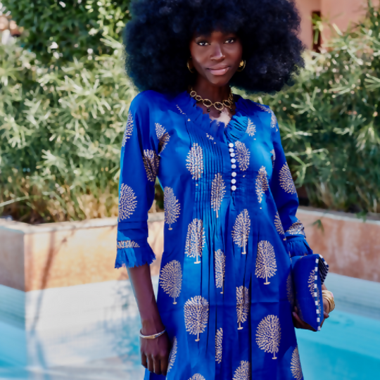 Annabel Cotton Tunic in Marrakesh Blue & Gold