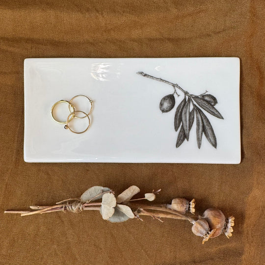 Fine Bone China Rectangular Olive Branch Trinket Dish