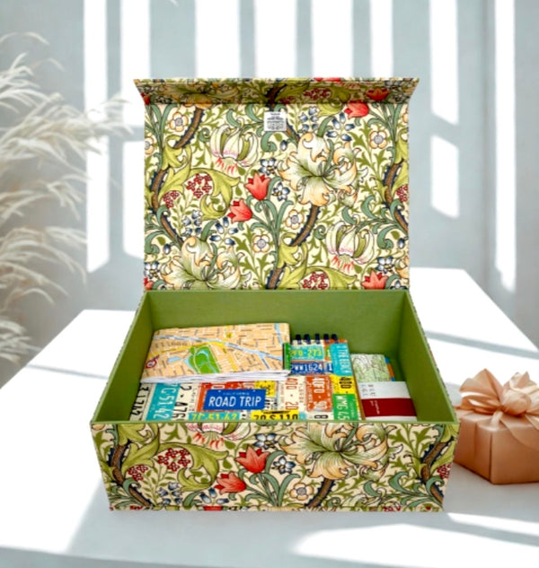 Handmade Golden Lily Fabric Memory Box | William Morris Keepsake Organiser