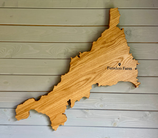 Personalised Cornwall Map Oak Wall Art