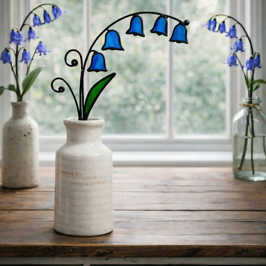 Handmade Stained Glass Bluebell Flower Stem – Tiffany Style UK Woodland Spring Floral Art