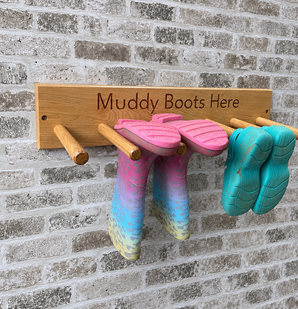 Welly Boot Rack - Oak with Personalised Engraving