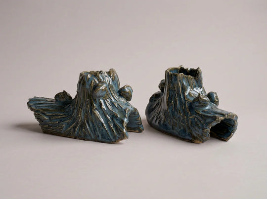 Pair of Handmade Woodland Ceramic Candle Holders