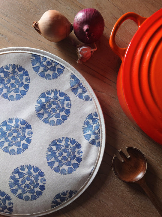 Organic Aga Hob Cover and Table Protector - Machair Clock  Blue