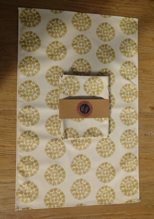 Organic Tea Towel - Machair Clock Gold Green