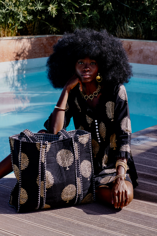 Large Cotton Tote Bag In Midnight