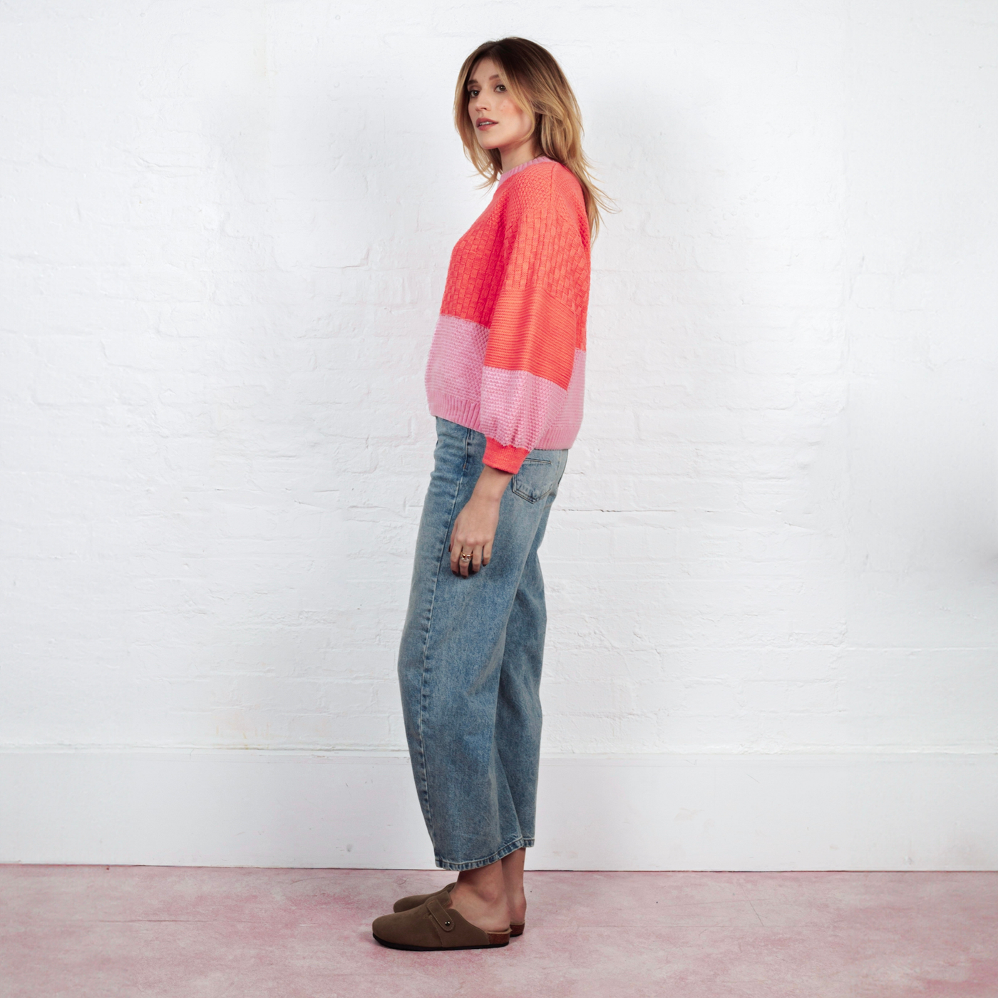 Taz Recycled Cotton Mix Two Tone Jumper - Pink