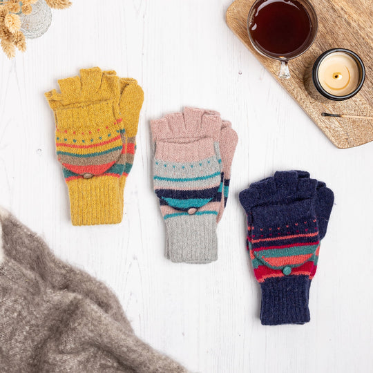Fun Stripe Knit Foldover Mitten Gloves