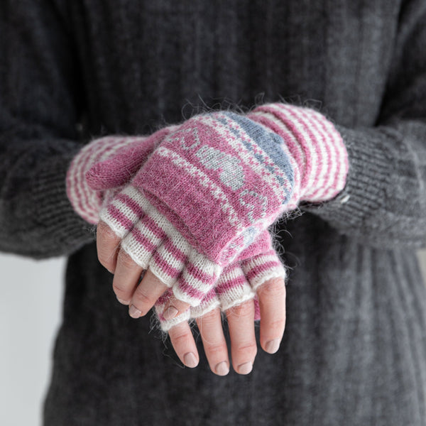 Love Heart Fairisle Knit Gloves Foldover Mittens