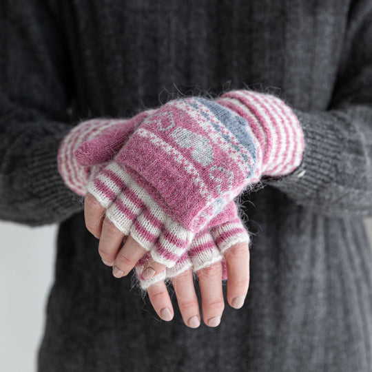 Love Heart Fairisle Knit Gloves Foldover Mittens