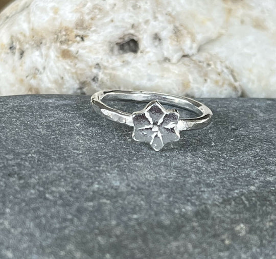 Recycled Silver Wildflower Ring- North Devon Meadow Inspired Hammered Flower Band Size O