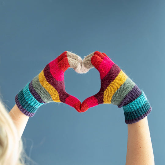 Rainbow Stripe Knitted Gloves