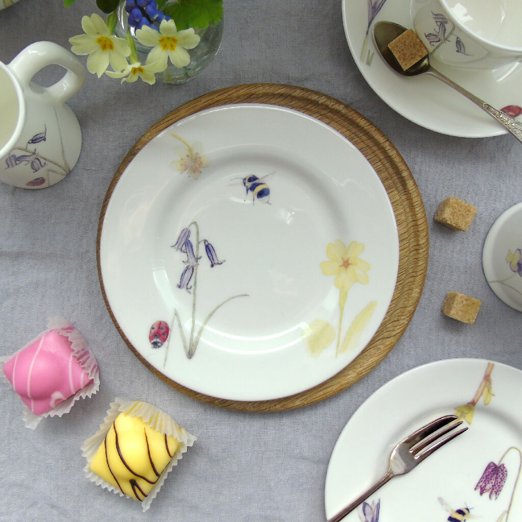 Springtime Dinnerware Fine Bone China Bee and Spring Flowers Cake Plate | Country Living ...