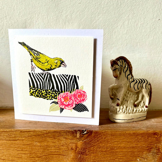 Finch & Zebra Stripes Hand Screenprinted Card