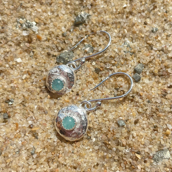 Hammered Pebble Pendant Amazonite Sterling Silver Earrings