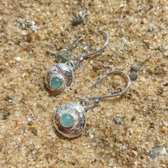 Hammered Pebble Pendant Amazonite Sterling Silver Earrings
