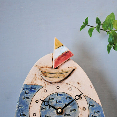 Sailing Boat and Fish Ceramic Wall Clock with Pendulum