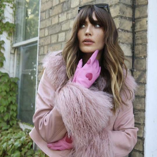 Pink Hearts Leather Gloves