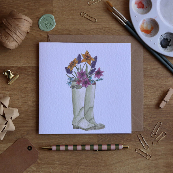 Springtime Wellies Greeting Card