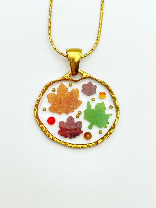 Nature necklace with mini autumn fall leaves