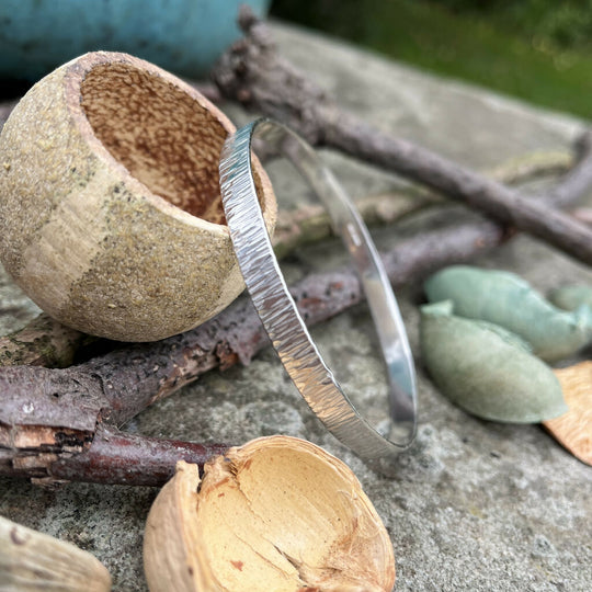 Handmade Sterling Silver Solid Bangle with Textured Finish