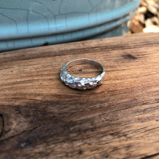 Organic Textured Sterling Silver Cast Boulder Ring