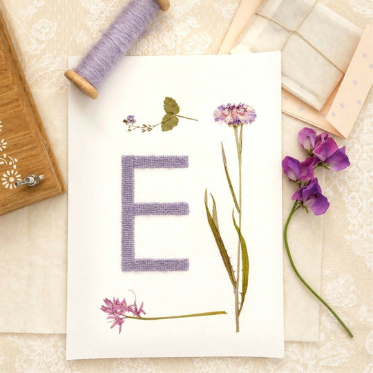 Personalised Hand Embroidered Botanical Initial Artwork