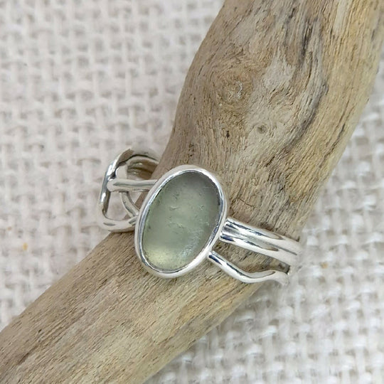 Sage Green Sea Glass & Silver Flow Ring