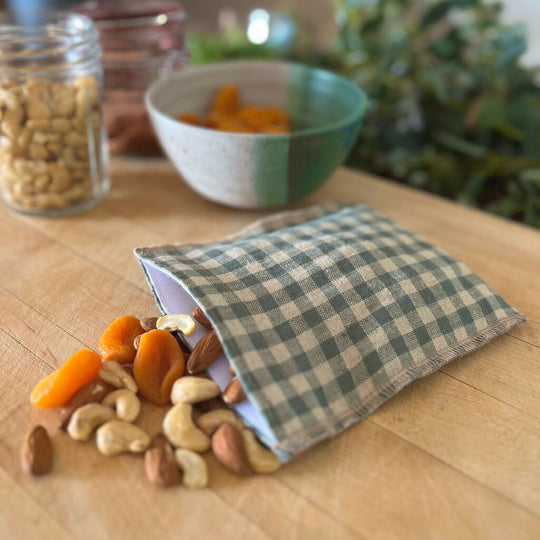 Sea Green Check Linen Snack Bag