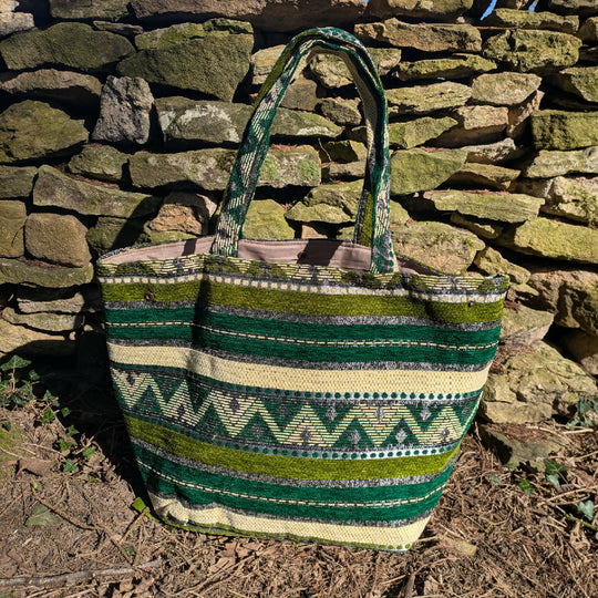 The Nador Large Expandable Fabric Tote in Green
