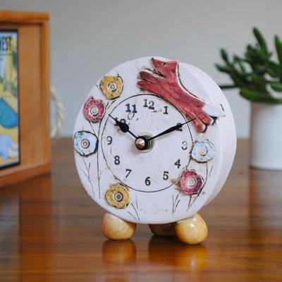 Small Mantel Clock With Fox And Meadow