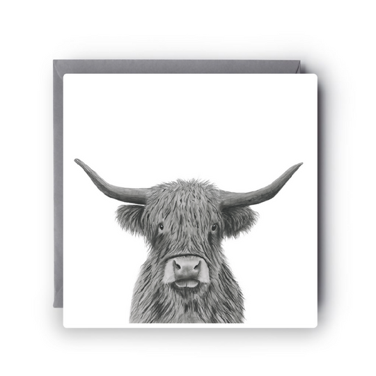 Hairy Coo Charm: Hand Drawn Highland Cow Greeting Card