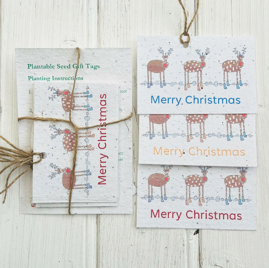Plantable Seed Card Friendly Reindeers Gift Tags