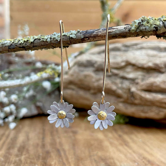 Gold & Silver Daisy Drop Earrings