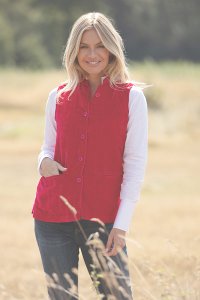 Short Silk Velvet Waistcoat In Hot Pink