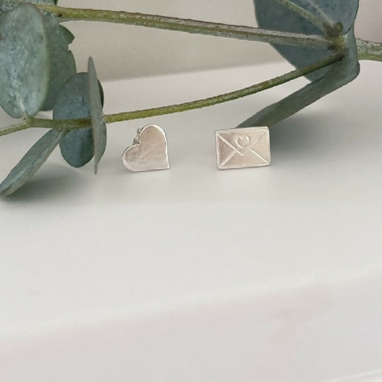 Silver Heart and Letter Stud Earrings