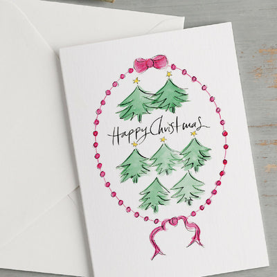 'Happy Christmas' Christmas Trees Border Card