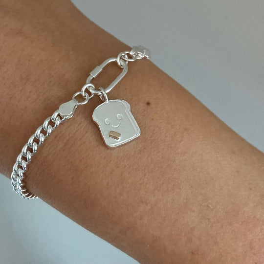 Silver Happy Toast and 9ct Gold Butter Charm Bracelet