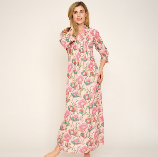 Cotton Annabel Maxi Dress in Peachy Floral