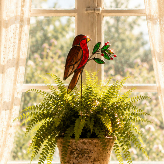 A Winter Friend - Robin Plant/ Bouquet stem - Holytide Stained Glass Collection