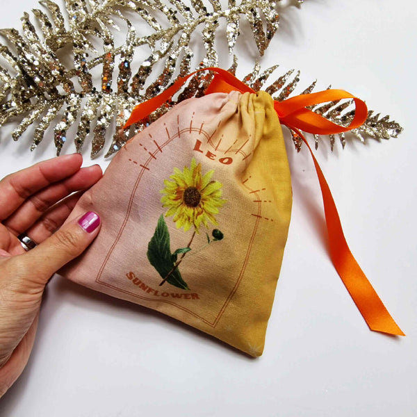 Leo Sunflower Birth Flower Gift Pouch in Yellow