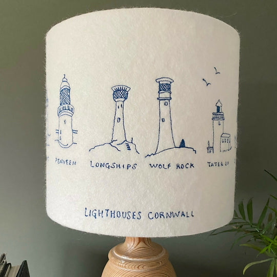 Embroidered Cornish Lighthouse Lampshade