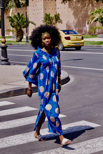 Cotton Annabel Maxi Dress in Marrakesh Blue & Gold