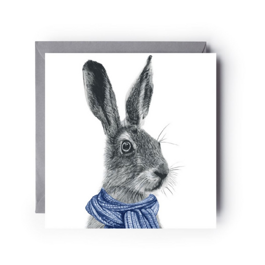 Winter Wishes Hare Wrapped in Scarf Greeting Card