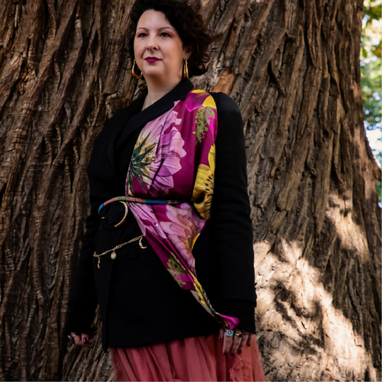 Autumn pure silk scarf, pink 74cm square