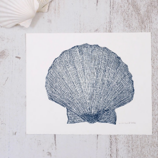 Single Scallop Shell Lino Print