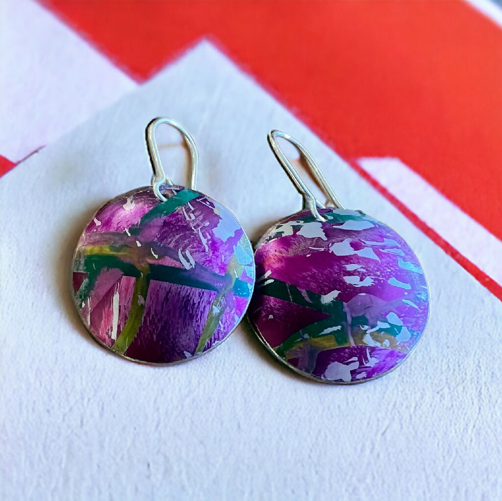 Hibiscus Inspired Anodised Aluminium and Sterling Silver Earrings